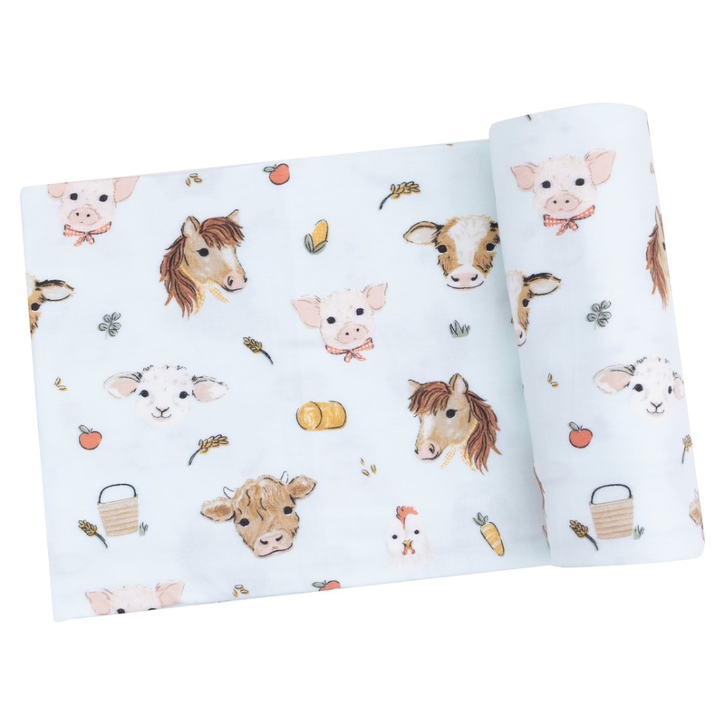 Swaddle Blanket – Vintage Animals Faces Blue