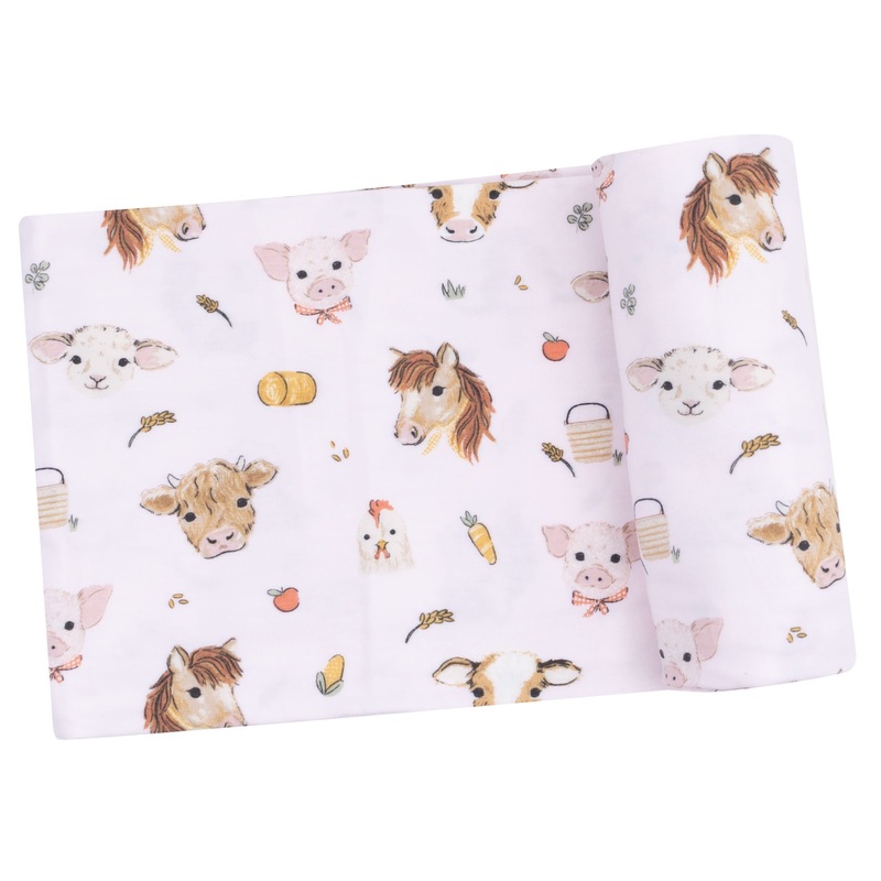 Swaddle Blanket – Vintage Animals Faces Pink
