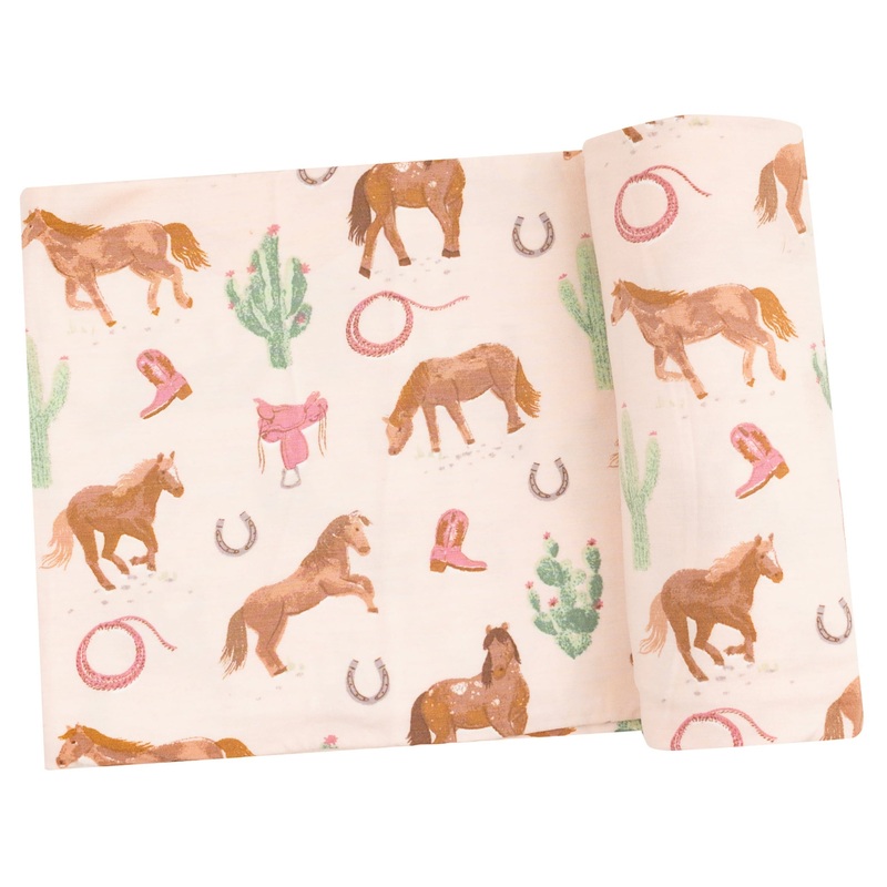 Swaddle Blanket – Western Horses Pink