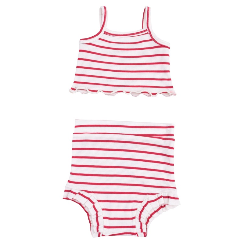 Tank Top & High Waisted Short -Stripe Vintage Red
