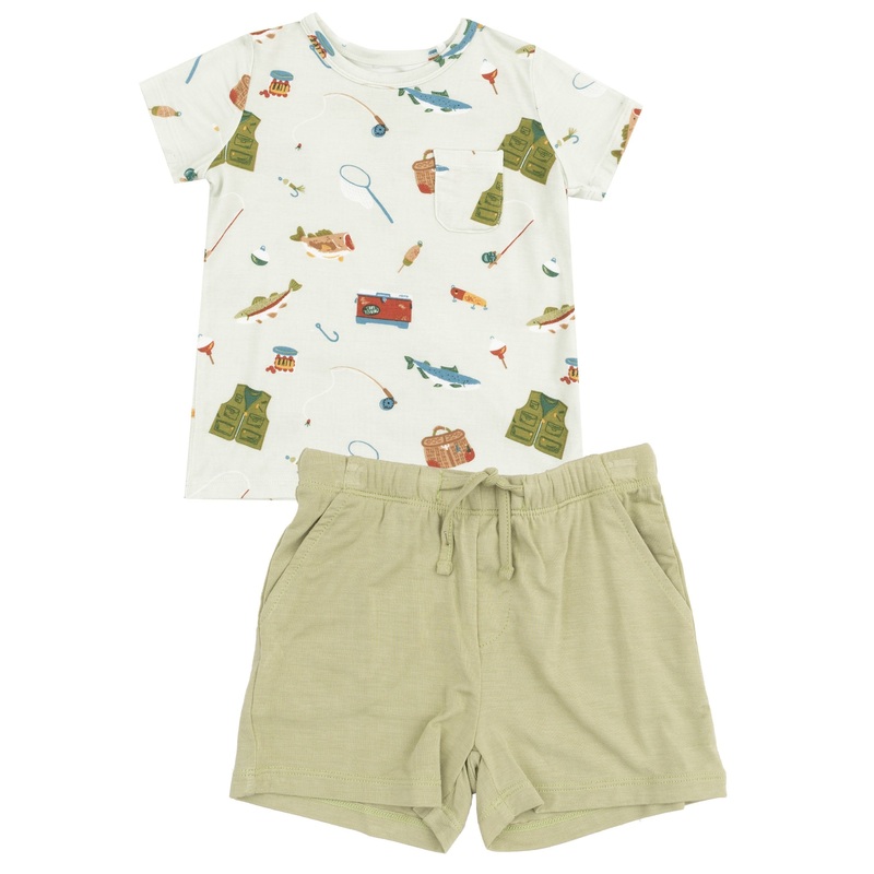 Crew Neck Tee & Short Set – Fishing Things Green
