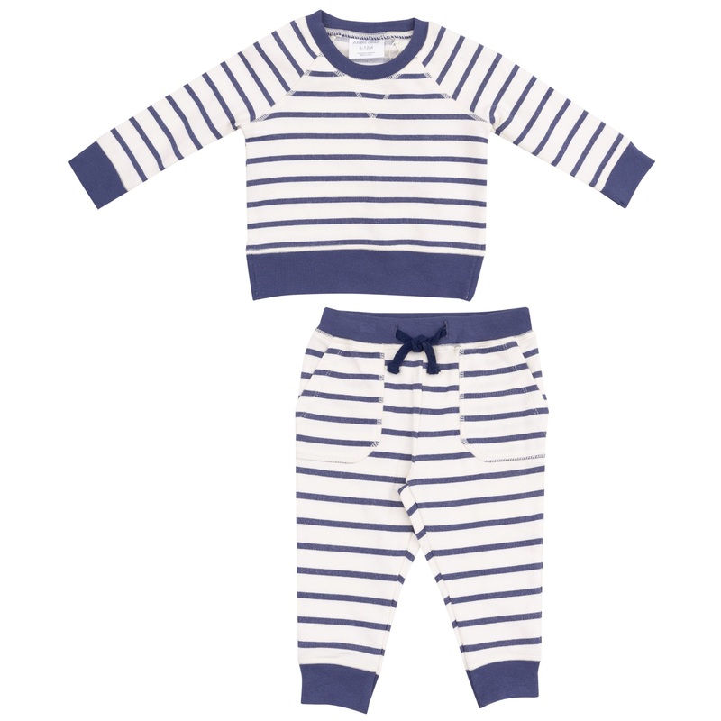 French Terry Raglan Sweatshirt and Jogger Set – Navy Stripe