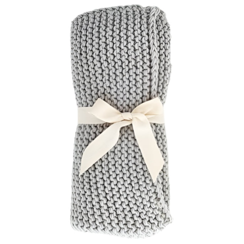 Garter Stitch Knit Blanket Baby – Ice Grey
