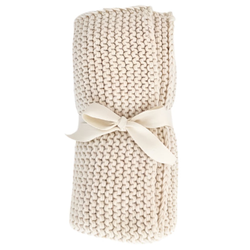 Garter Stitch Knit Blanket Baby – Natural