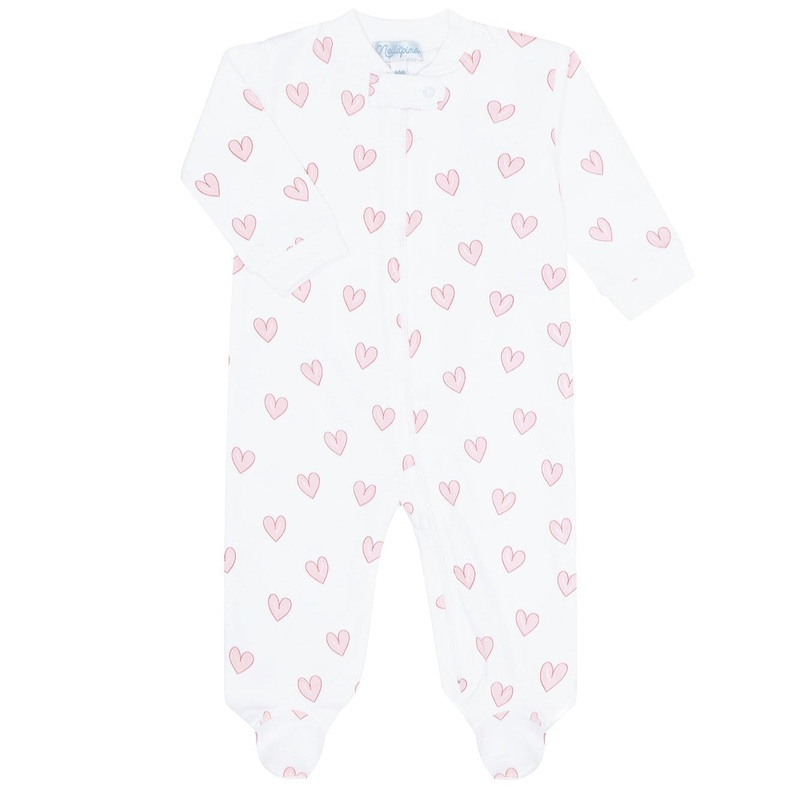 Pink Heart Print Zipper Footie