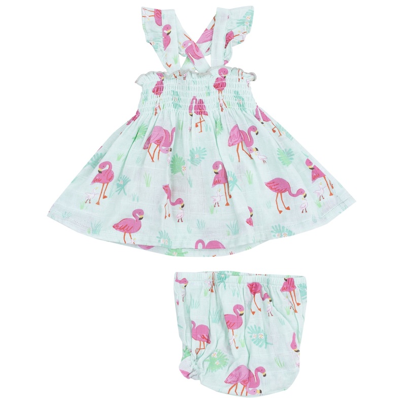 Ruffle Strap Smocked Top and Diaper Cover – Flamingos