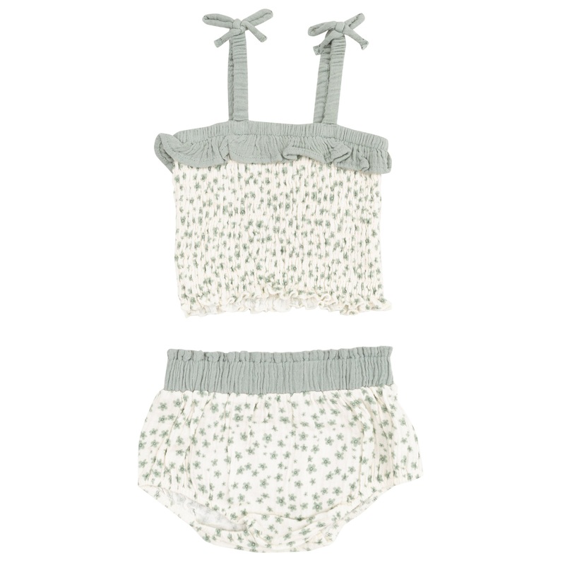 Smocked Ruffle Top and Bloomer – Jadeite Simple Floral