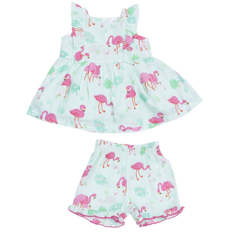Square Neck Ruffle Tank and Short – Flamingos
