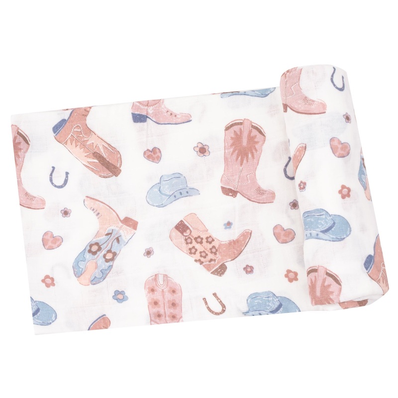 Swaddle Blanket – Cowboy Boots Pink