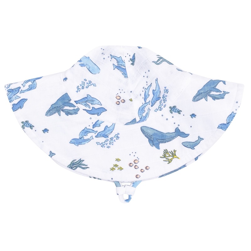 Wide Brim Sunhat – Watercolor Blue Whales