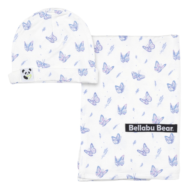 Butterfly Bamboo Swaddle & Beanie Set
