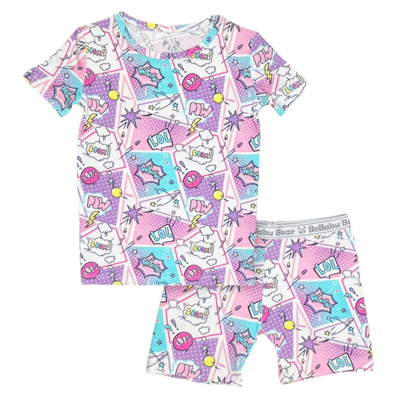 Comic Purple Bamboo Kids Pajama Short Set