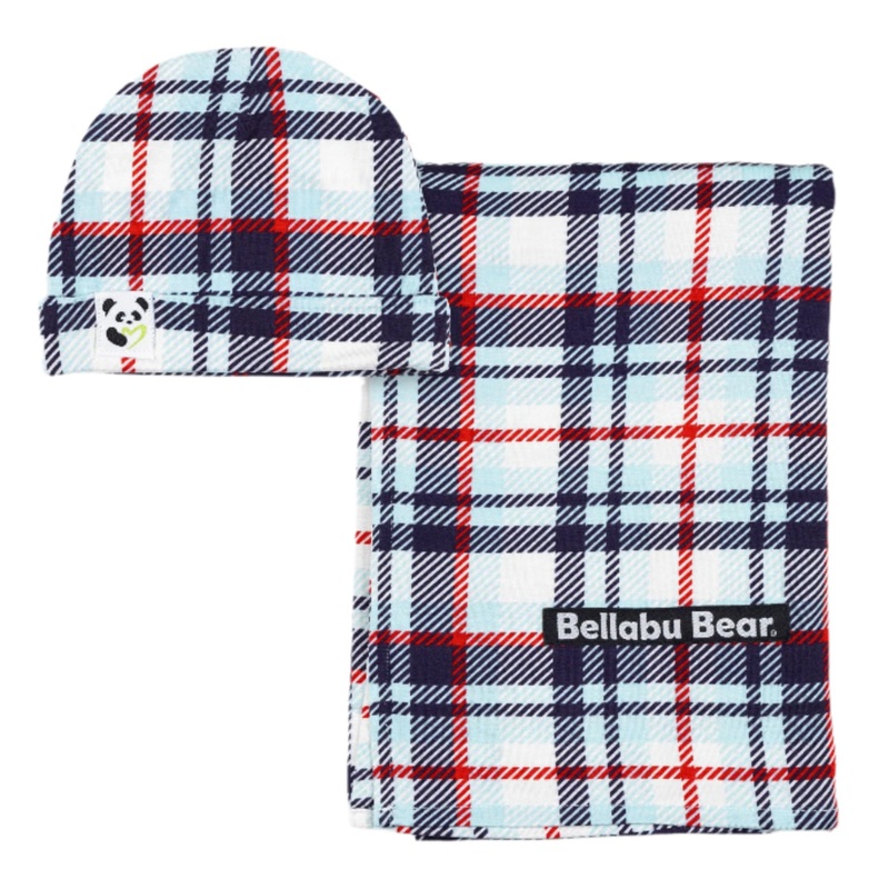 Original Plaid Bamboo Swaddle & Beanie Set
