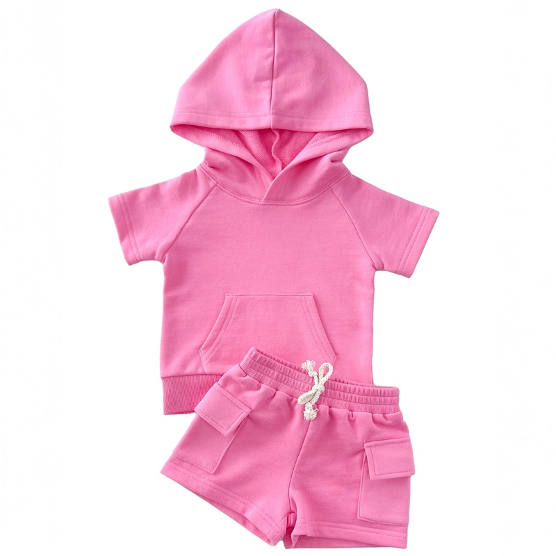 Terry Cargo Shorts Set | Pink