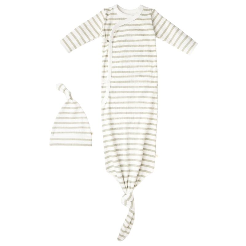 Organic Kimono Knotted Sleep Gown – Sage Stripes