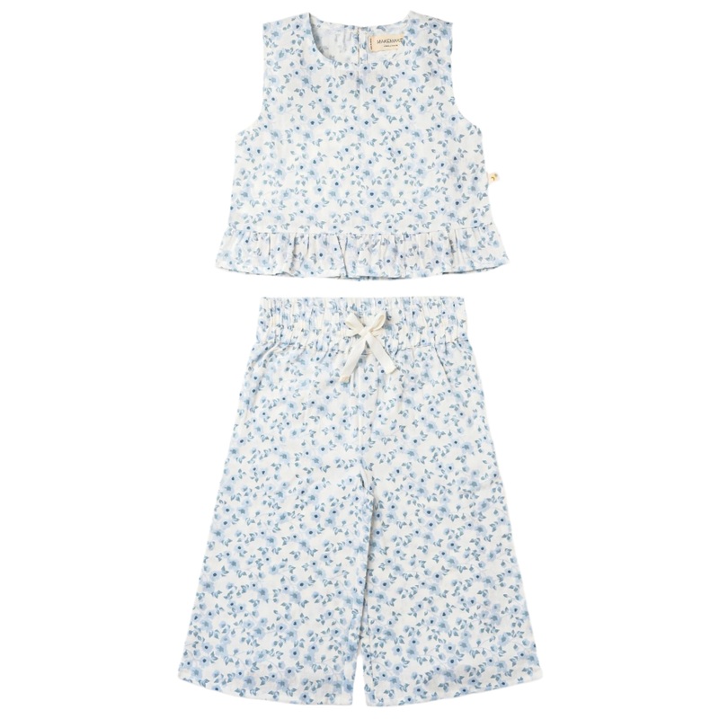 Organic Ruffle Top & Pants Set – Blue Vines