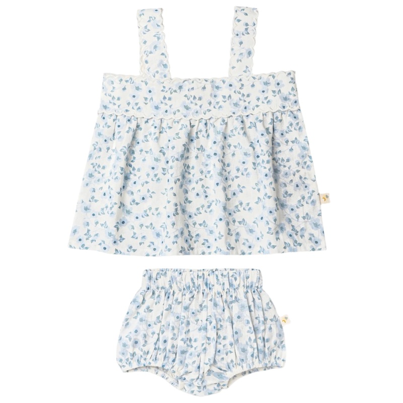 Organic Scalloped Top & Bloomers Set – Blue Vines