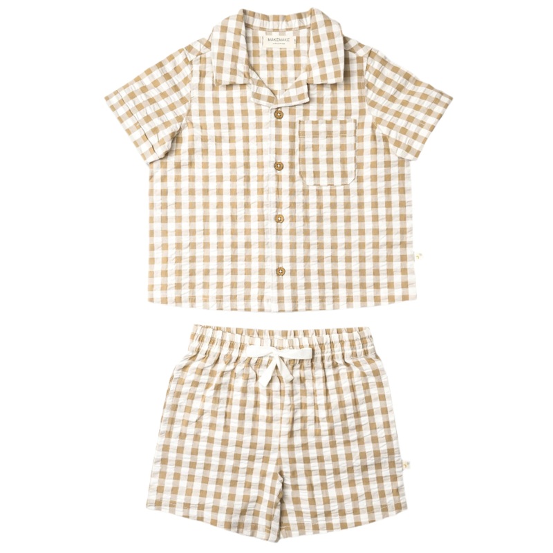 Organic Shirt & Shorts Set – Brown Chequered