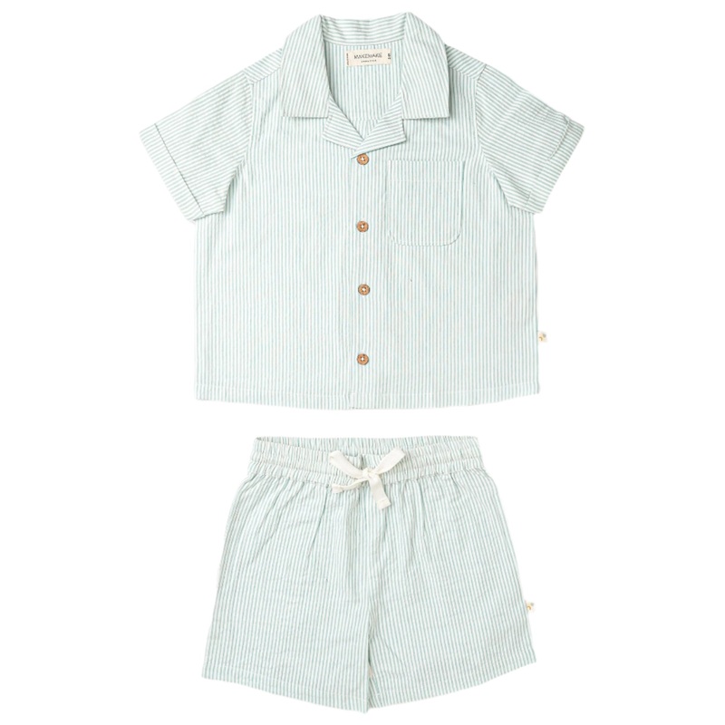 Organic Shirt & Shorts Set – Green Stripes