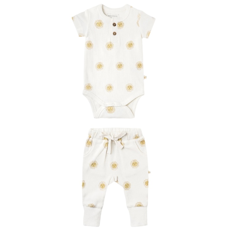 Organic Short Sleeve Romper & Pants Set – Summer Sun