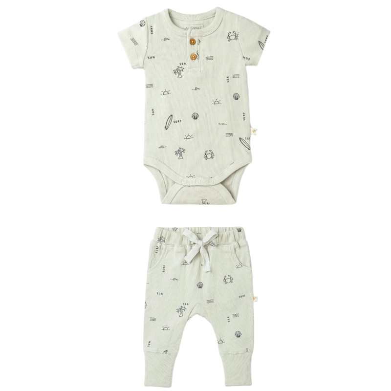 Organic Short Sleeve Romper & Pants Set – Surf