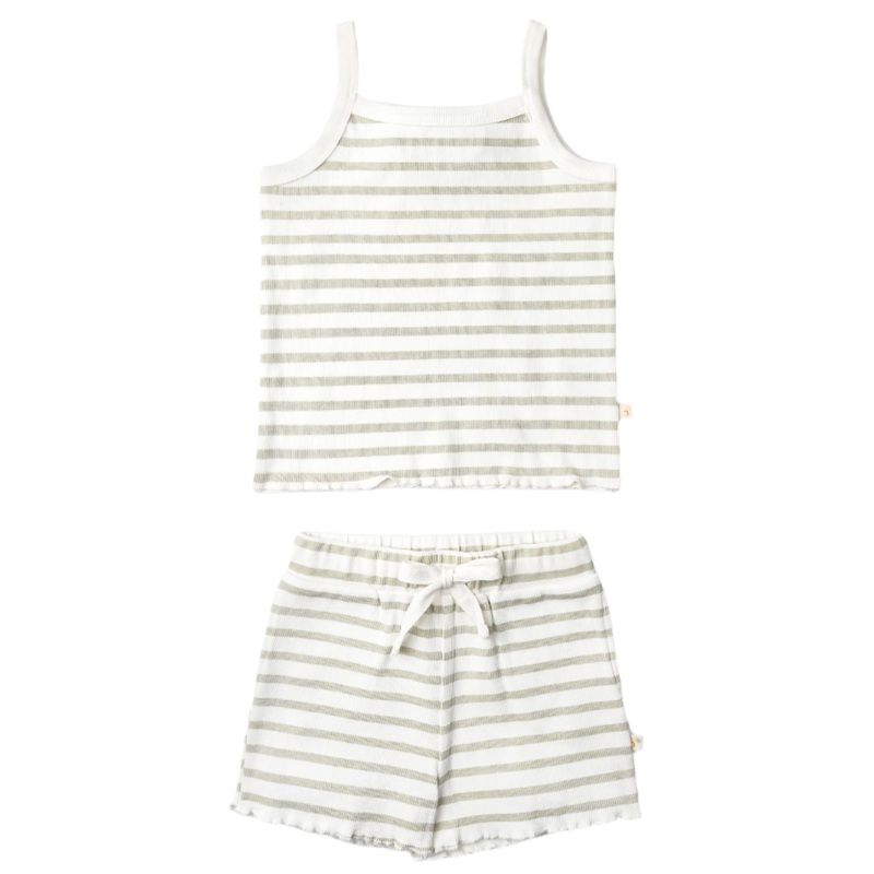 Organic Spaghetti Top & Short Set – Sage Stripes