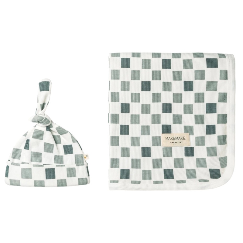 Organic Swaddle Blanket & Hat – Chequered