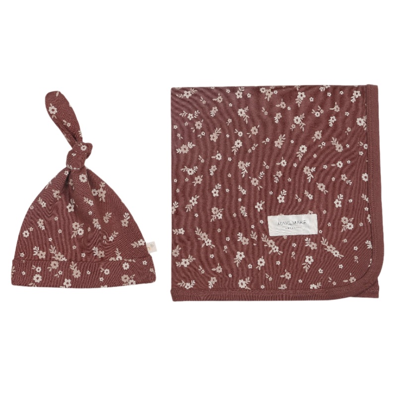 Organic Swaddle Blanket & Hat – Winter Bloom
