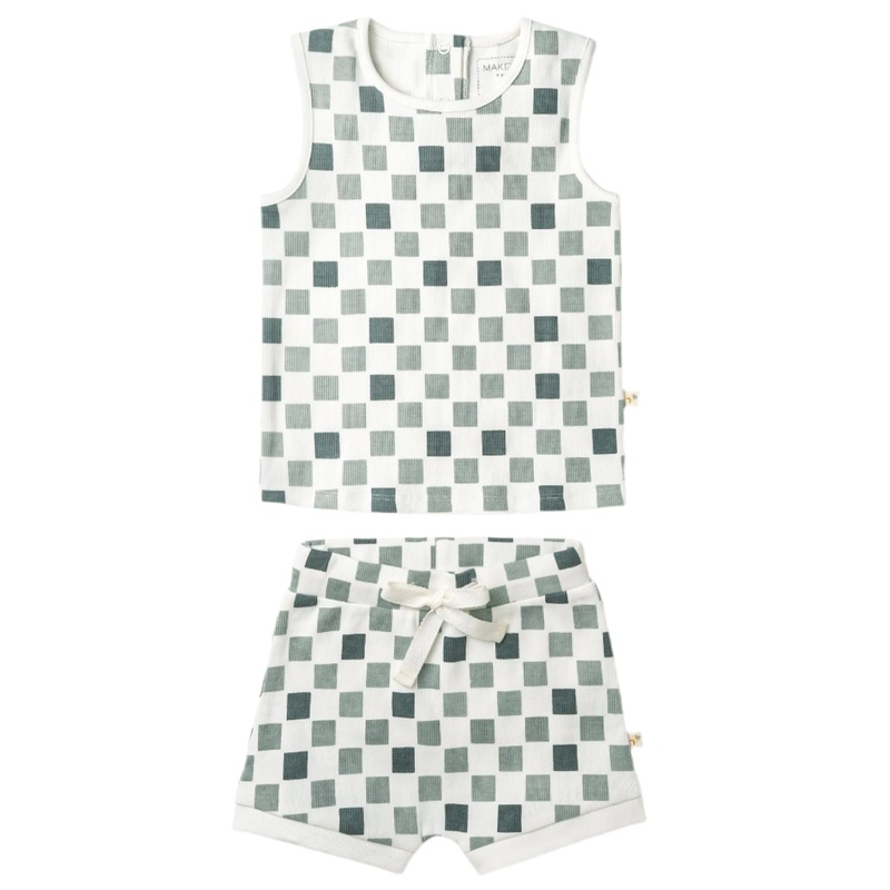 Organic Tank & Tee Shorts Set – Chequered