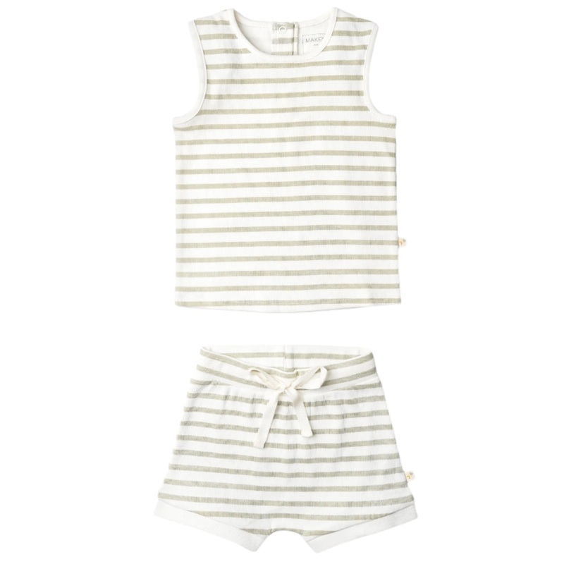 Organic Tank & Tee Shorts Set – Sage Stripes