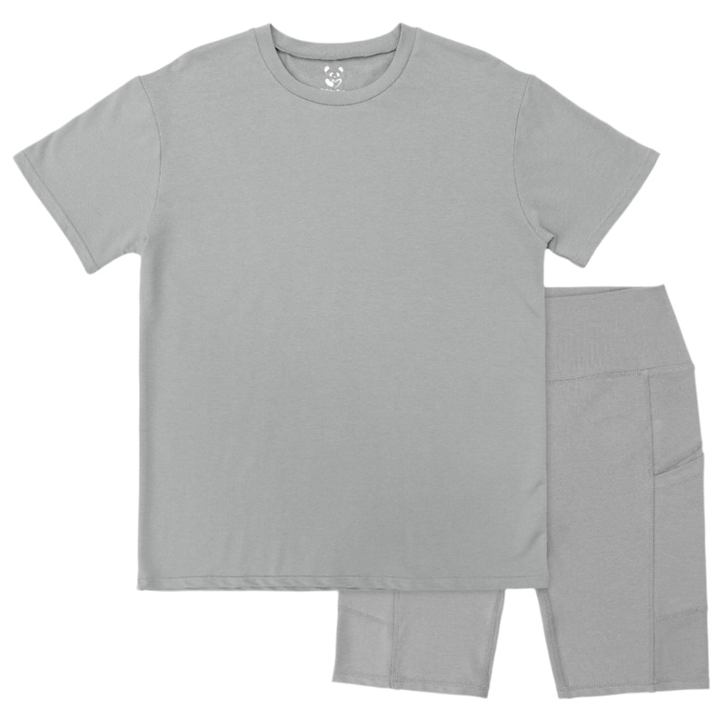 Stormy Grey Bamboo Blend Women’s Oversized Tee & Biker Shorts Set