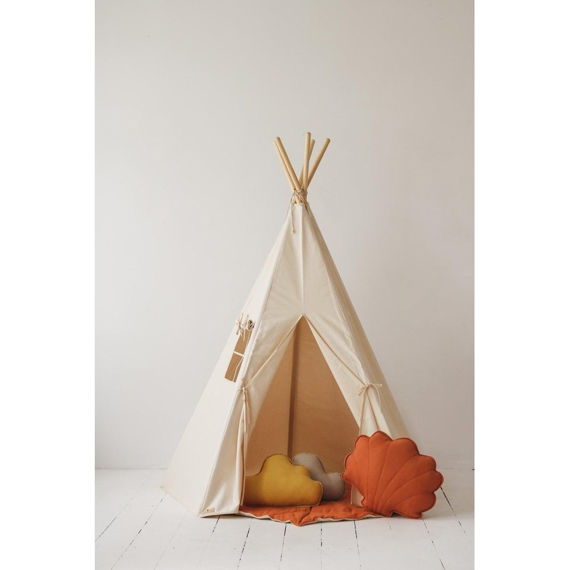 Beige Teepee and Grey Linen Round Mat Set