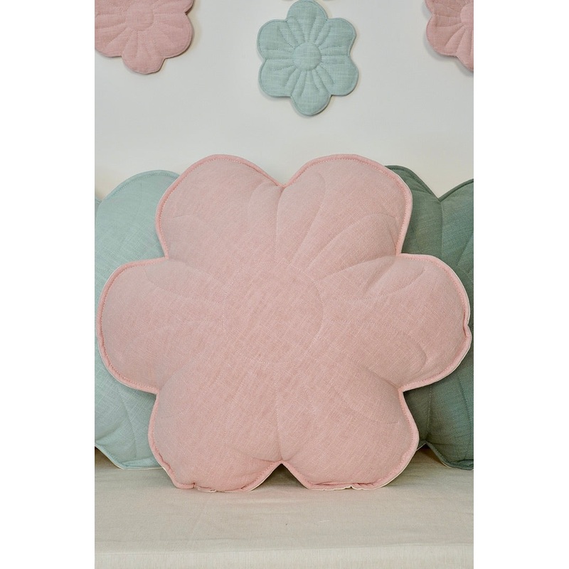 Linen Light Pink Lily Flower Pillow