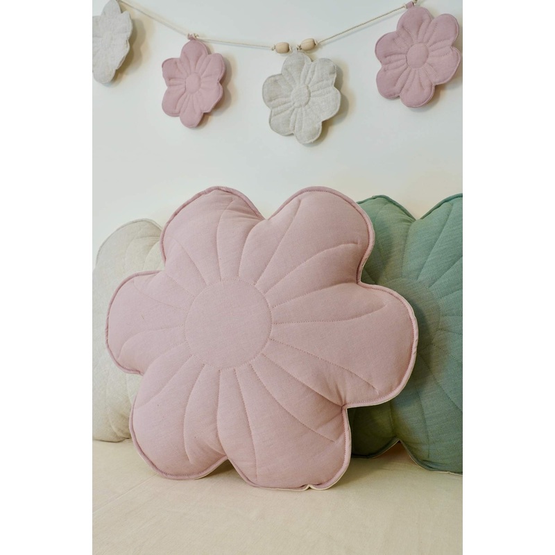 Linen Powder Rose Flower Pillow