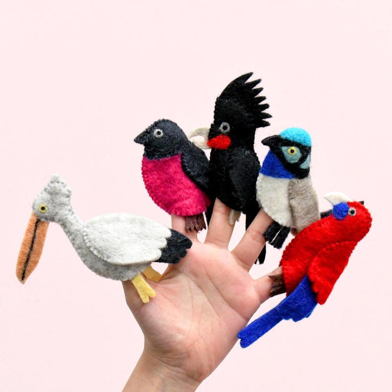 Colorful Australian Birds, Finger Puppet Set of 5