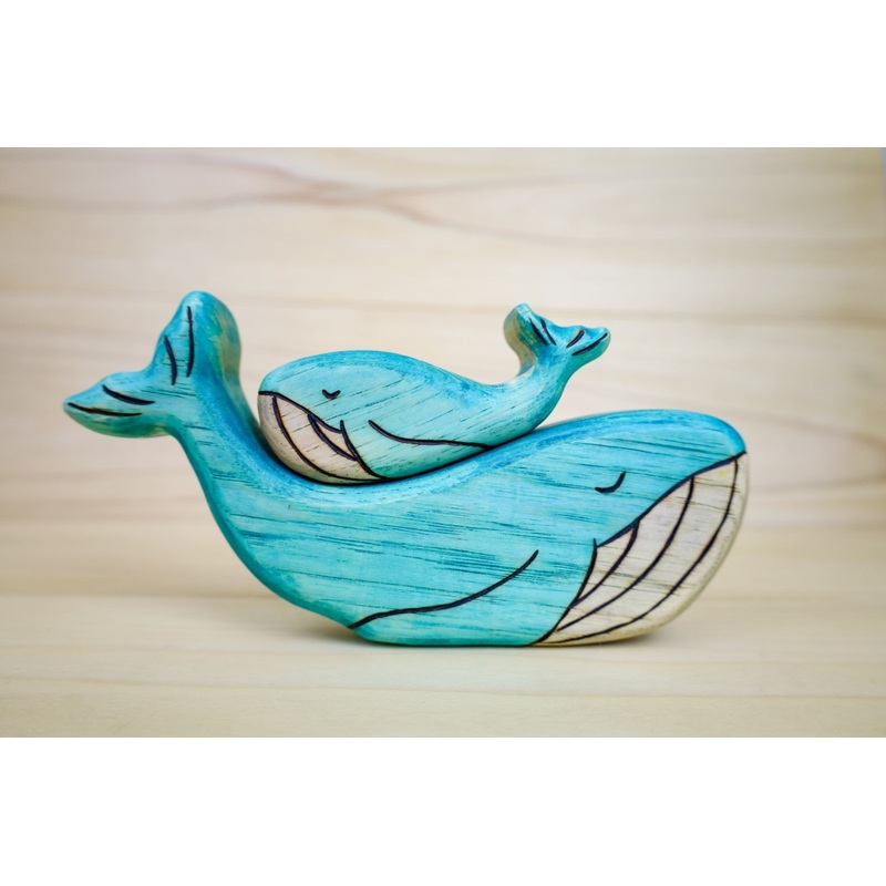 Wooden Blue Whale Toy- Mom Or Baby Whale