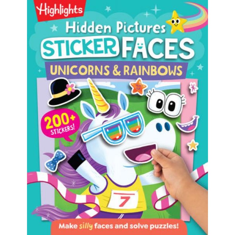 HIGHLIGHTS HIDDEN PICTURES STICKER FACES UNICORNS & RAINBOWS