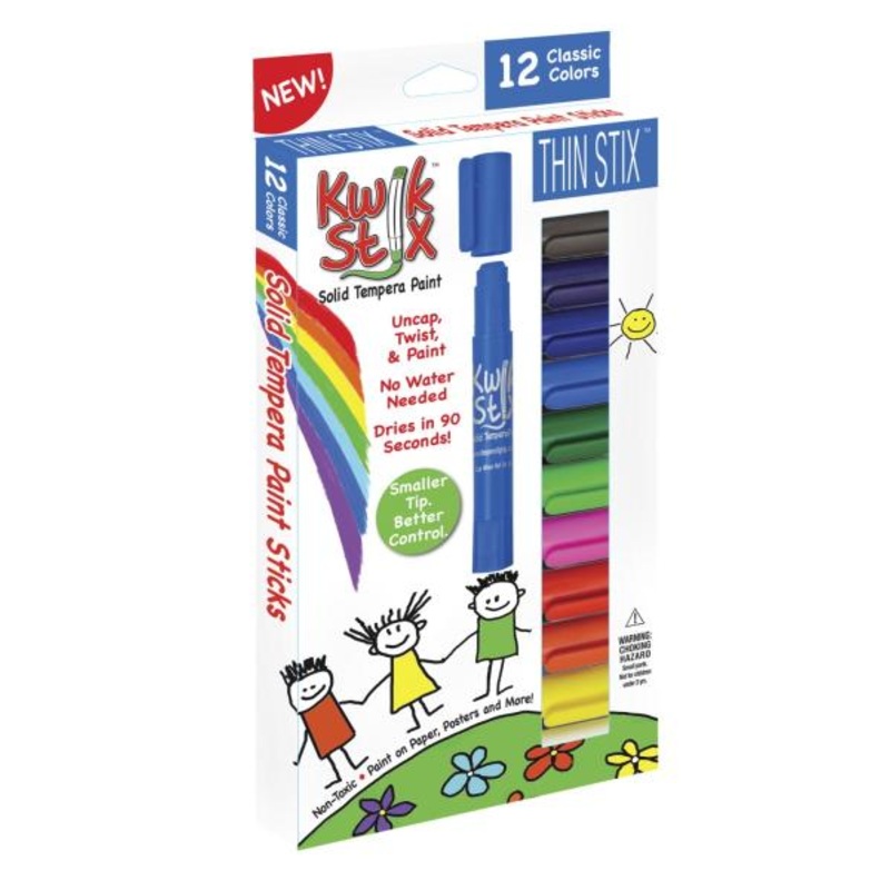 KWIK STIX SOLID TEMPERA PAINT THIN STIX CLASSIC COLORS 12PK
