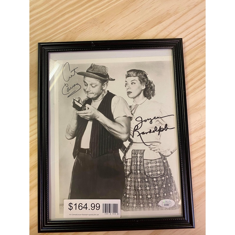 Vintage autographed framed photo of Art Carney & Joyce Randolph with COA