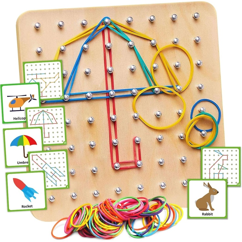 Wooden Geometry Geoboard Pattern Rubber Band Kit