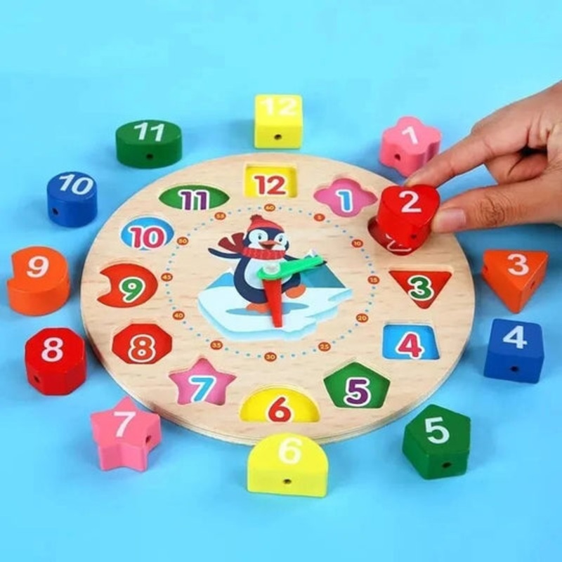 Wooden Multicolor Geometric Shape Clock with Threading