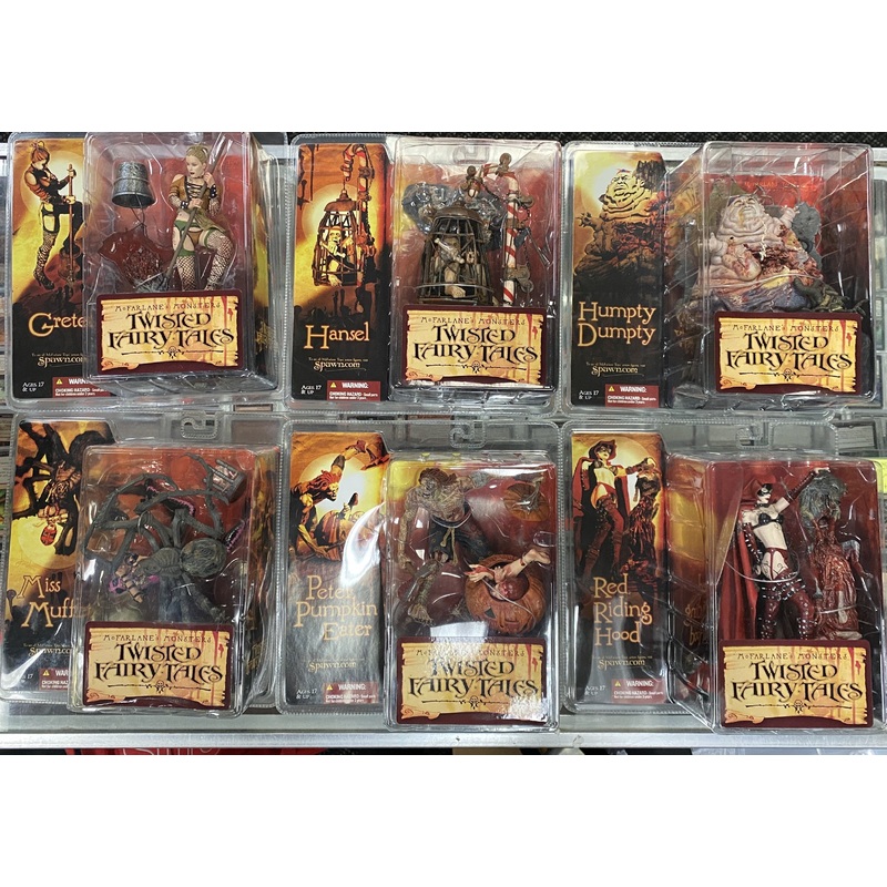 Mcfarlane Monsters Twisted Fairy Tales Full Set of Six Action Figures (Peter Pumpkin Eater) (Miss Muffet) (Hansel) (Gretel) (Red Riding Hood) (Humpty Dumpty)