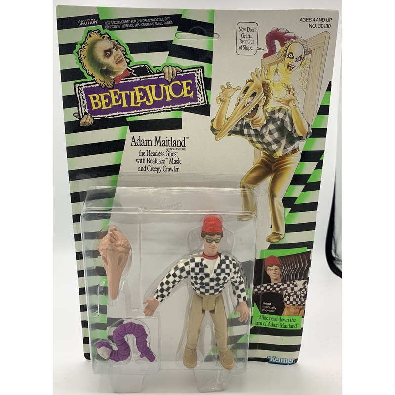Kenner Beetlejuice Adam Maitland the Headless Ghost with Beakface Mask and Creepy Crawler (Unpunched) Vintage Action Figure