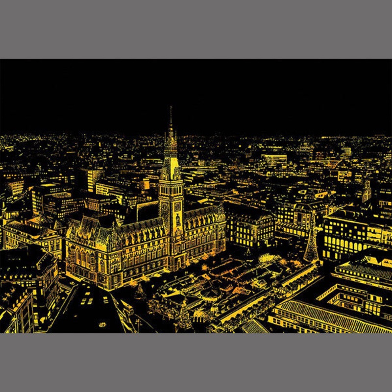 Lago Scratch Art City Night View Drawing Hamburg
