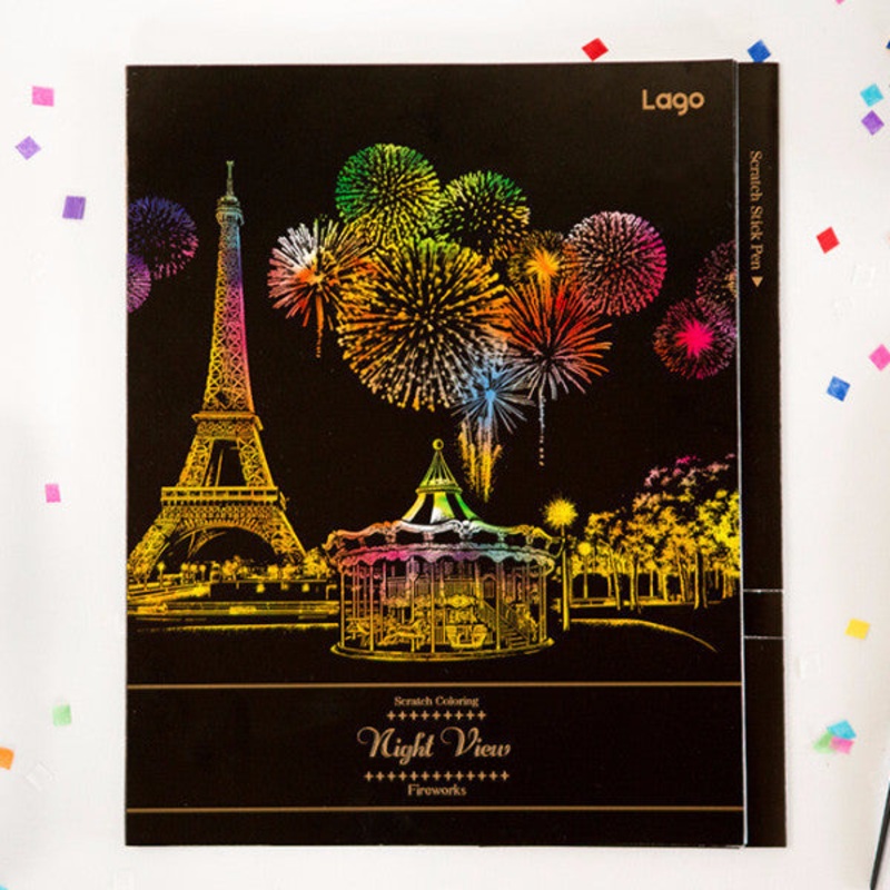 Lago Scratch Art Coloring City Night View Fireworks Set