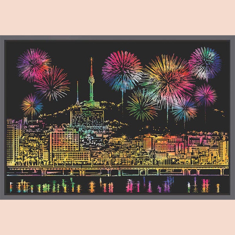 Lago Scratch Postcard N Seoul Tower Fireworks