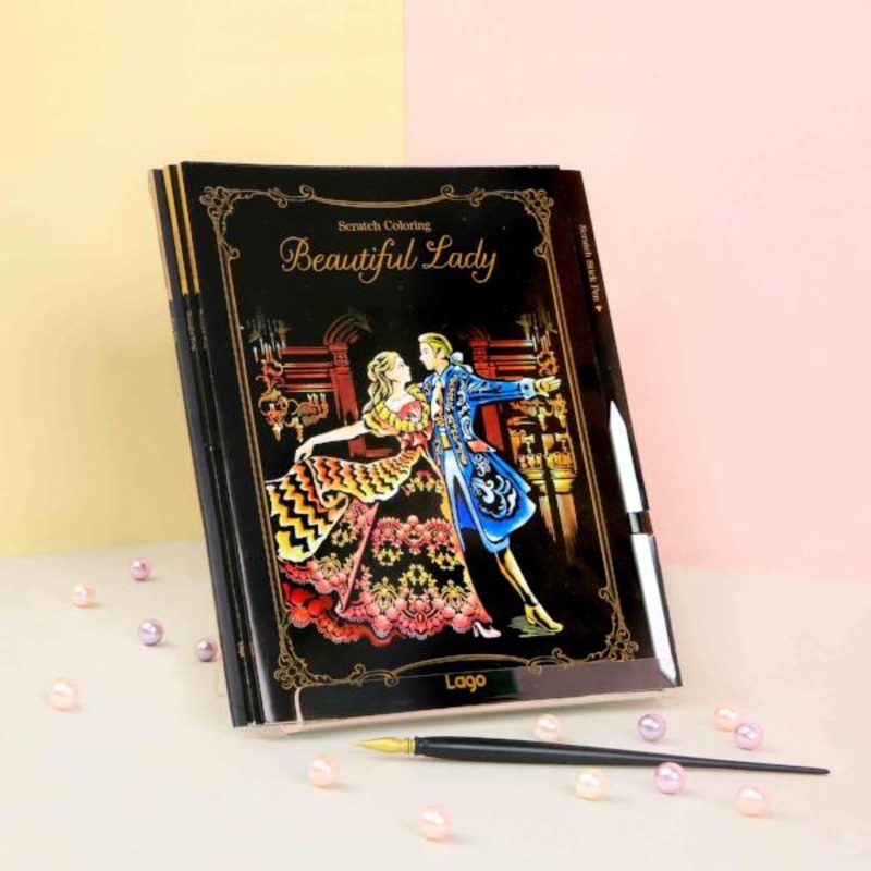 Lago Scratch Art Cartoon Coloring Book for Kids Beautiful Lady Drawing