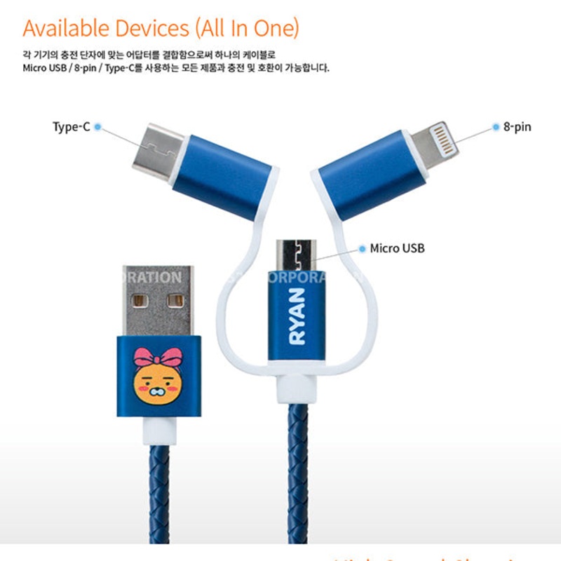 KAKAO Friends 3 in 1 Charging Data Smartphone USB Cable
