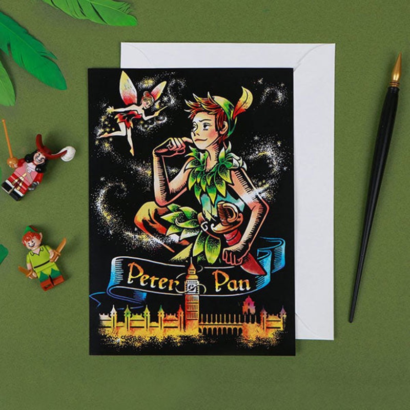 Peter Pan Fairy Tale Lago Scratch Art Postcard