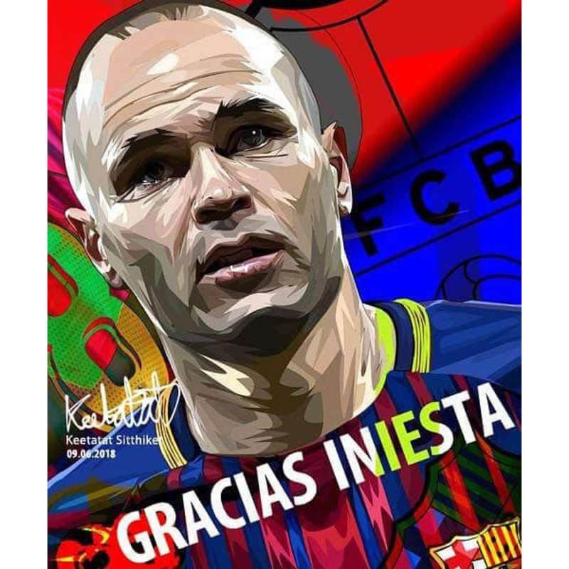 Pop Art Poster Wall Decoration Drawing Andres Iniesta Barcelona